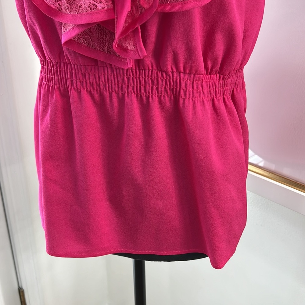 Entro Hot Pink Spaghetti Strap Racer-Back Ruffle-Front Top, Size S - Picture 4 of 10